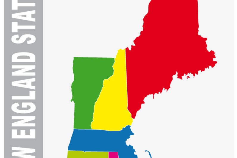 Map showing the 6 New England states