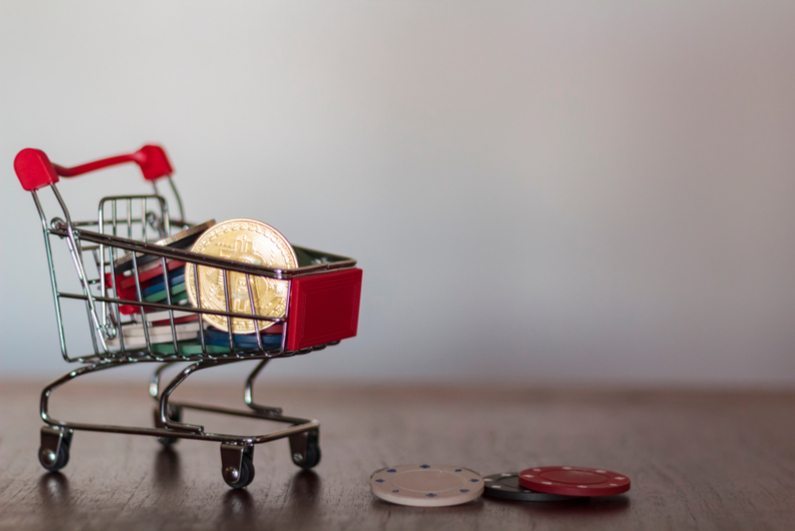 Casino chips in a shopping cart