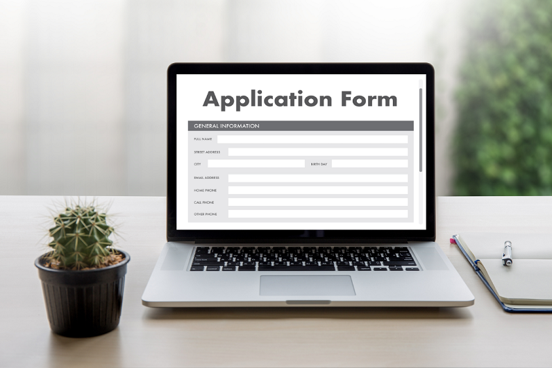 online application form displayed on a laptop