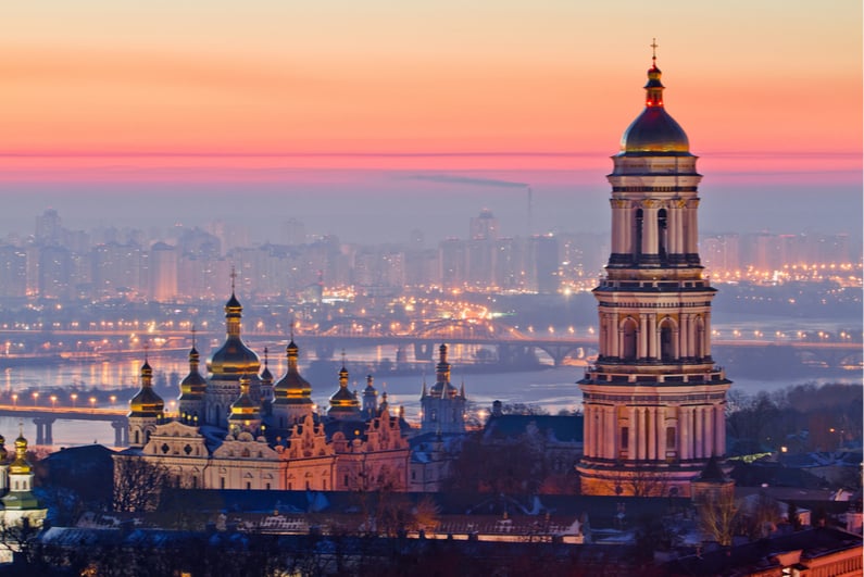 Kiev city skyline at dusk