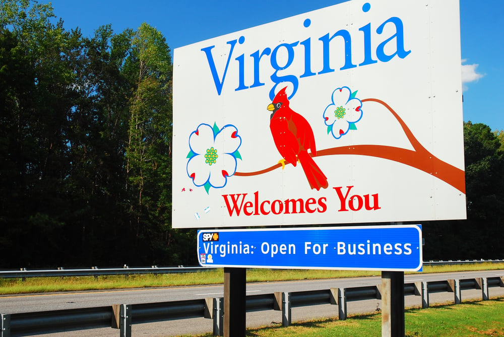 Virginia welcome road sign