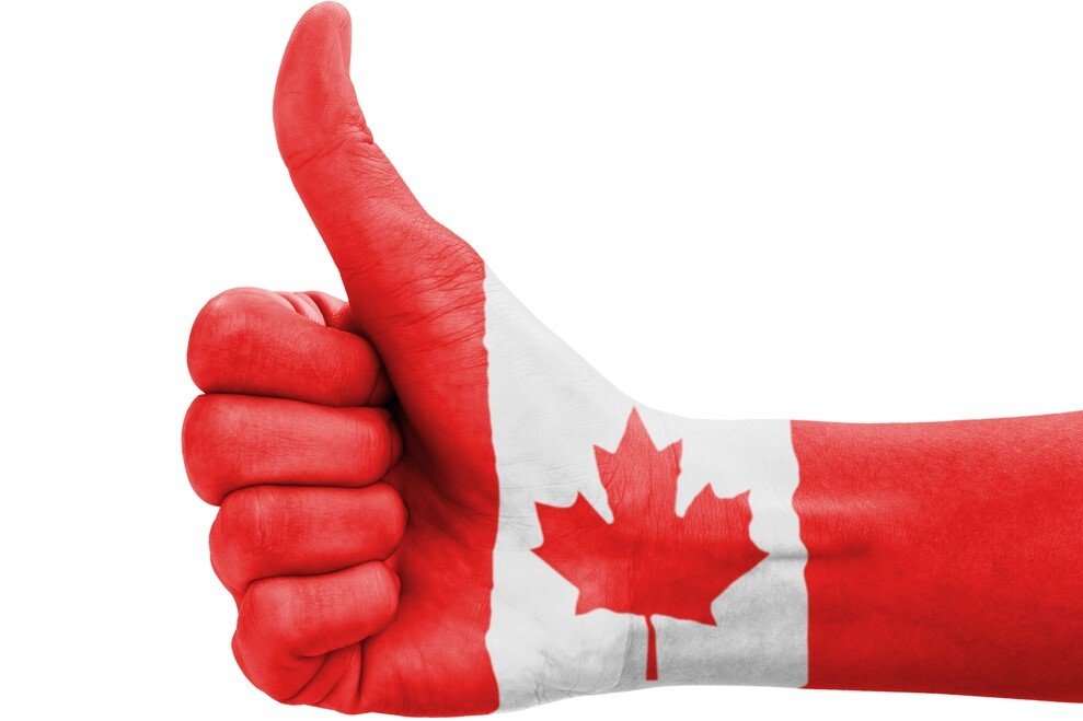 Canadian flag on thumbs up